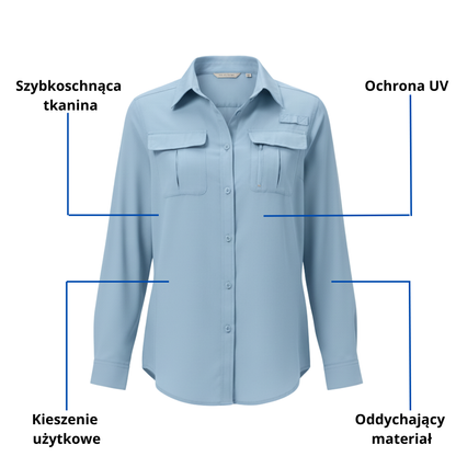 Damska oddychająca koszula trekkingowa z długim rękawem – Lekka i szybkoschnąca