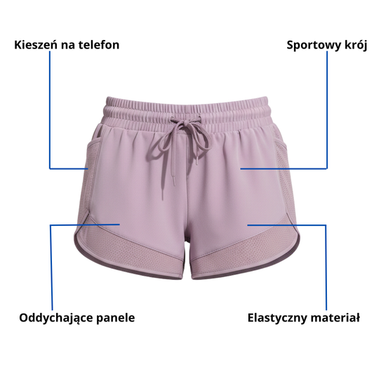 Sportowe damskie szorty z kieszenią – Oddychające i elastyczne – kieszeń na telefon