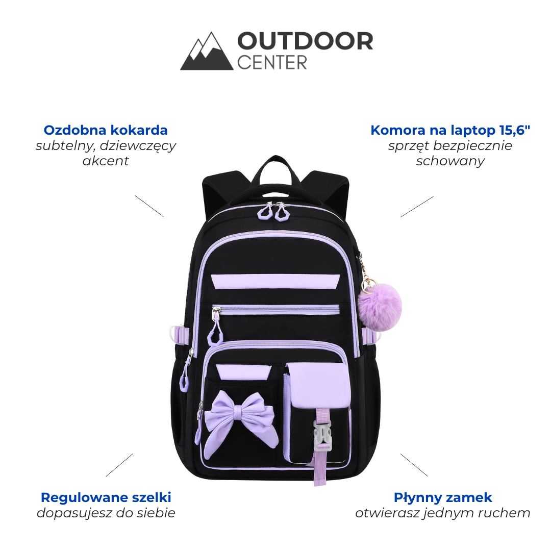 Plecak szkolny dla dziewczyny - z kokardą - na laptopa 15,6"