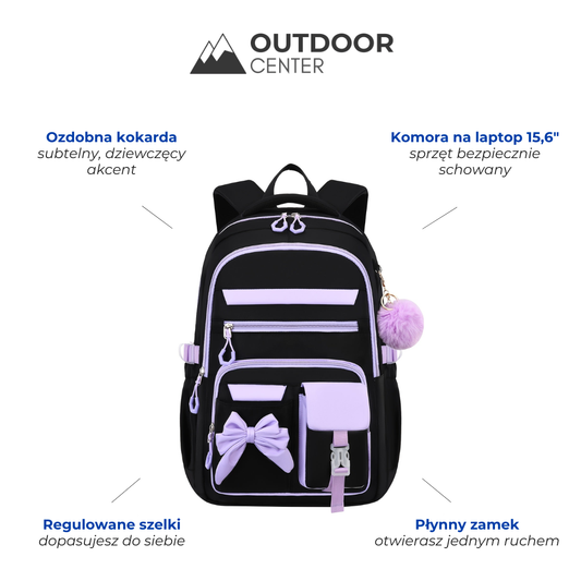 Plecak szkolny dla dziewczyny - z kokardą - na laptopa 15,6"