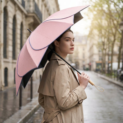 Parasol damski - Kwiatowy kształt czaszy - Drewniana rączka