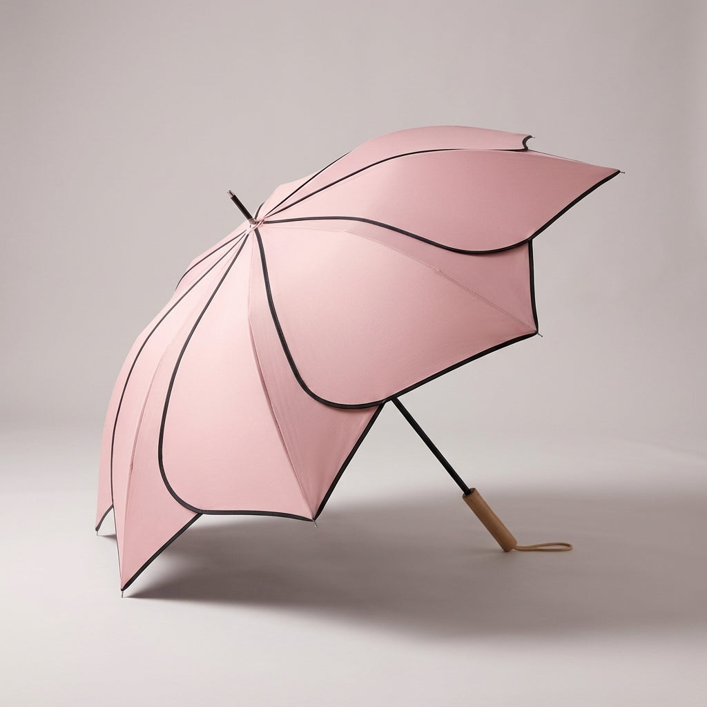 Parasol damski - Kwiatowy kształt czaszy - Drewniana rączka