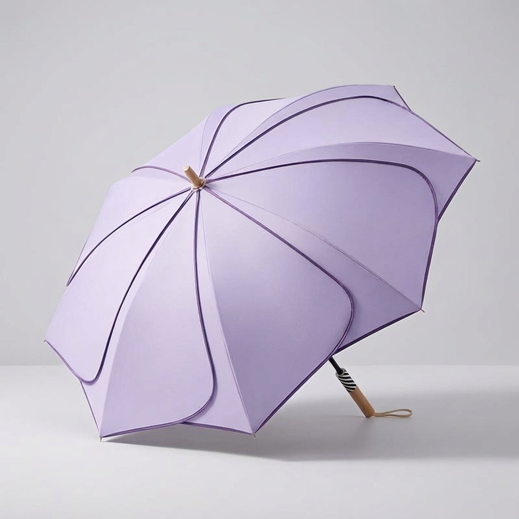 Parasol damski - Kwiatowy kształt czaszy - Drewniana rączka
