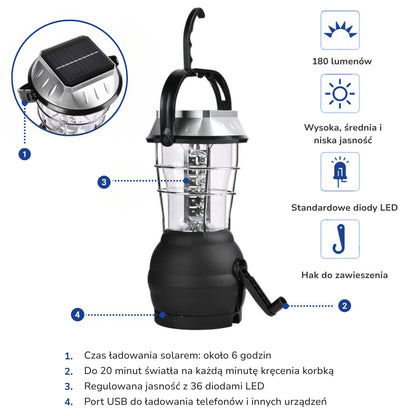 Lampa Solarna – Latarka Kempingowa – Ładowarka USB