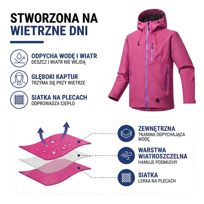 Kurtka przeciwdeszczowa damska z kapturem i siatkową podszewką