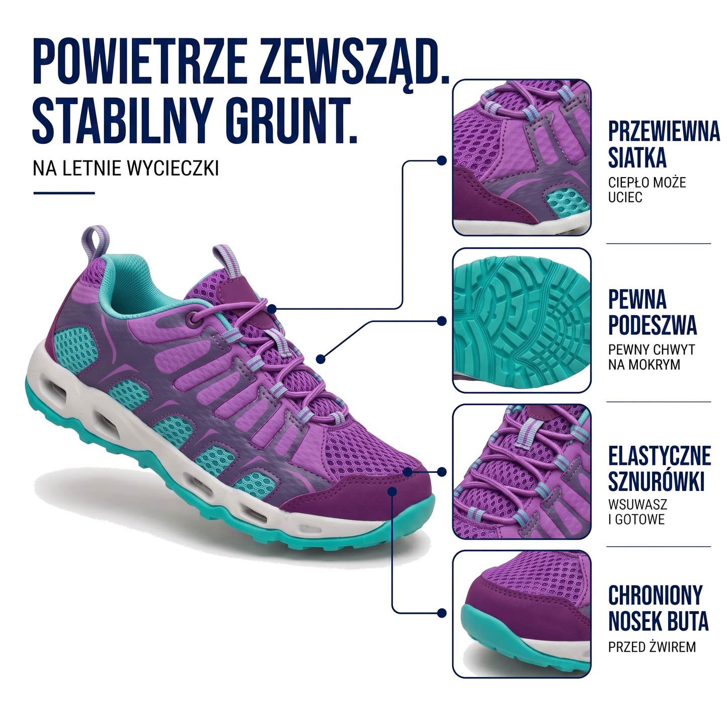Letnie buty trekkingowe damskie z przewiewną siateczką