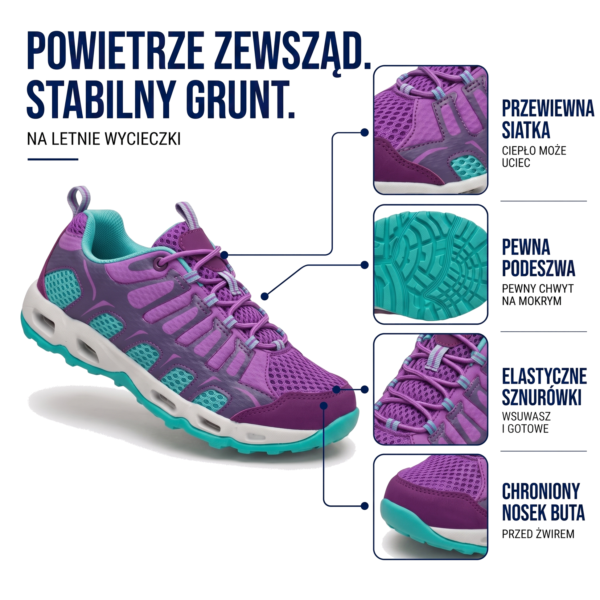 Letnie buty trekkingowe damskie z przewiewną siateczką
