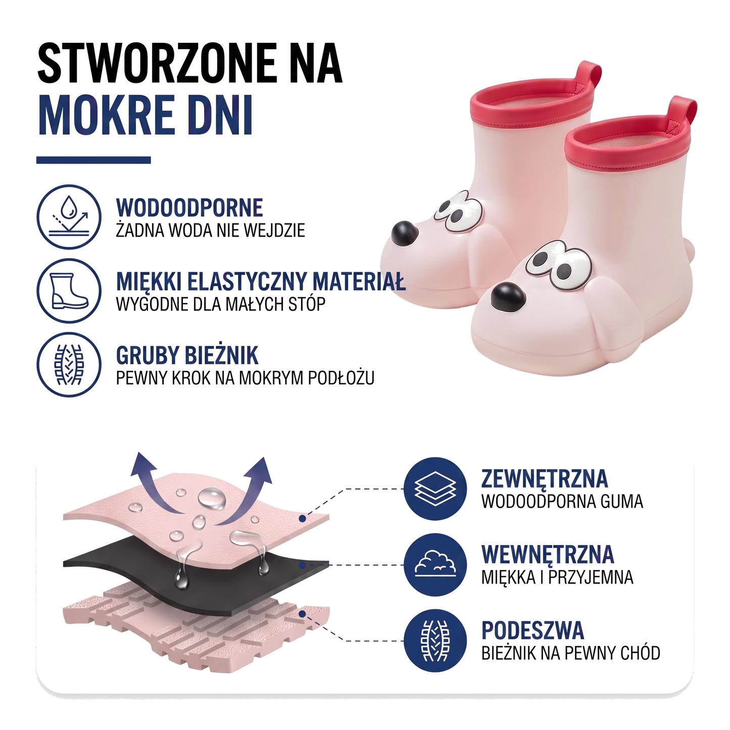 Kalosze dziecięce z pieskiem, wodoodporne