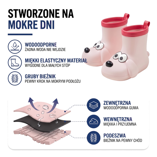 Kalosze dziecięce z pieskiem, wodoodporne