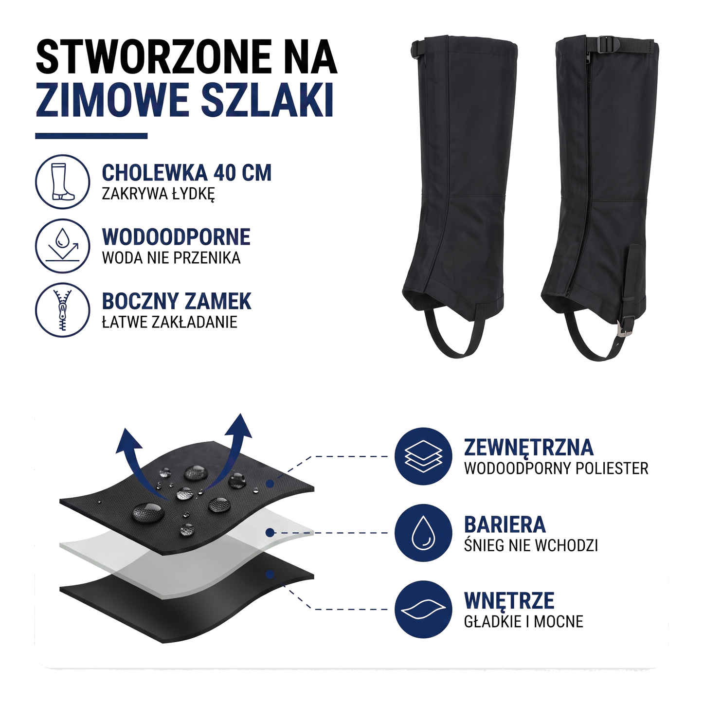 Gamasze trekkingowe wodoodporne z zamkiem