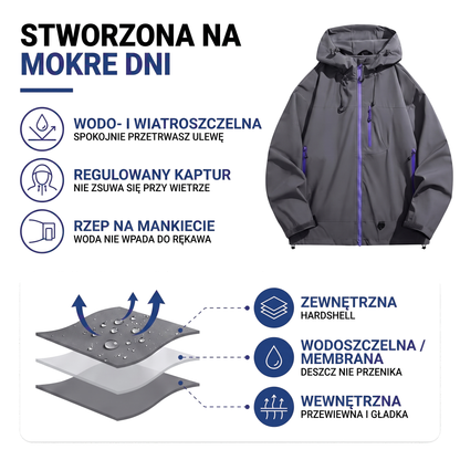 Kurtka przeciwdeszczowa unisex z regulowanym kapturem
