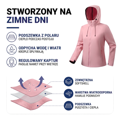 Kurtka jesienna damska z polarową podszewką i regulowanym kapturem