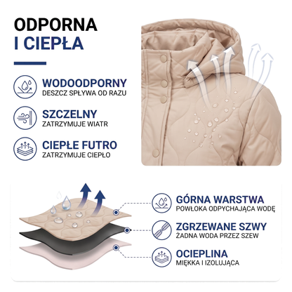 Płaszcz zimowy damski z kapturem, wodoodporny