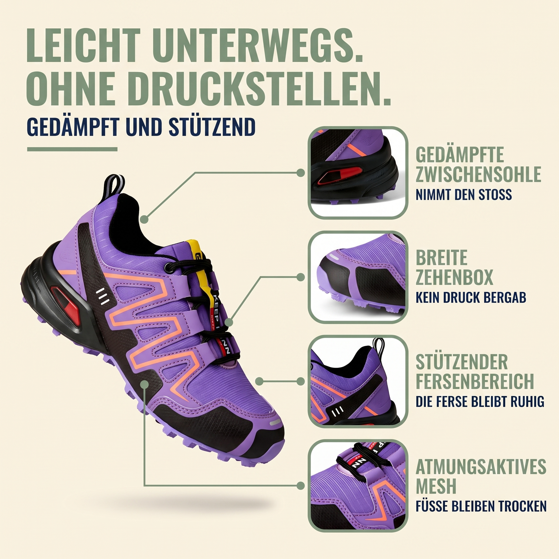 Buty trekkingowe damskie lekkie ze szybkim sznurowaniem