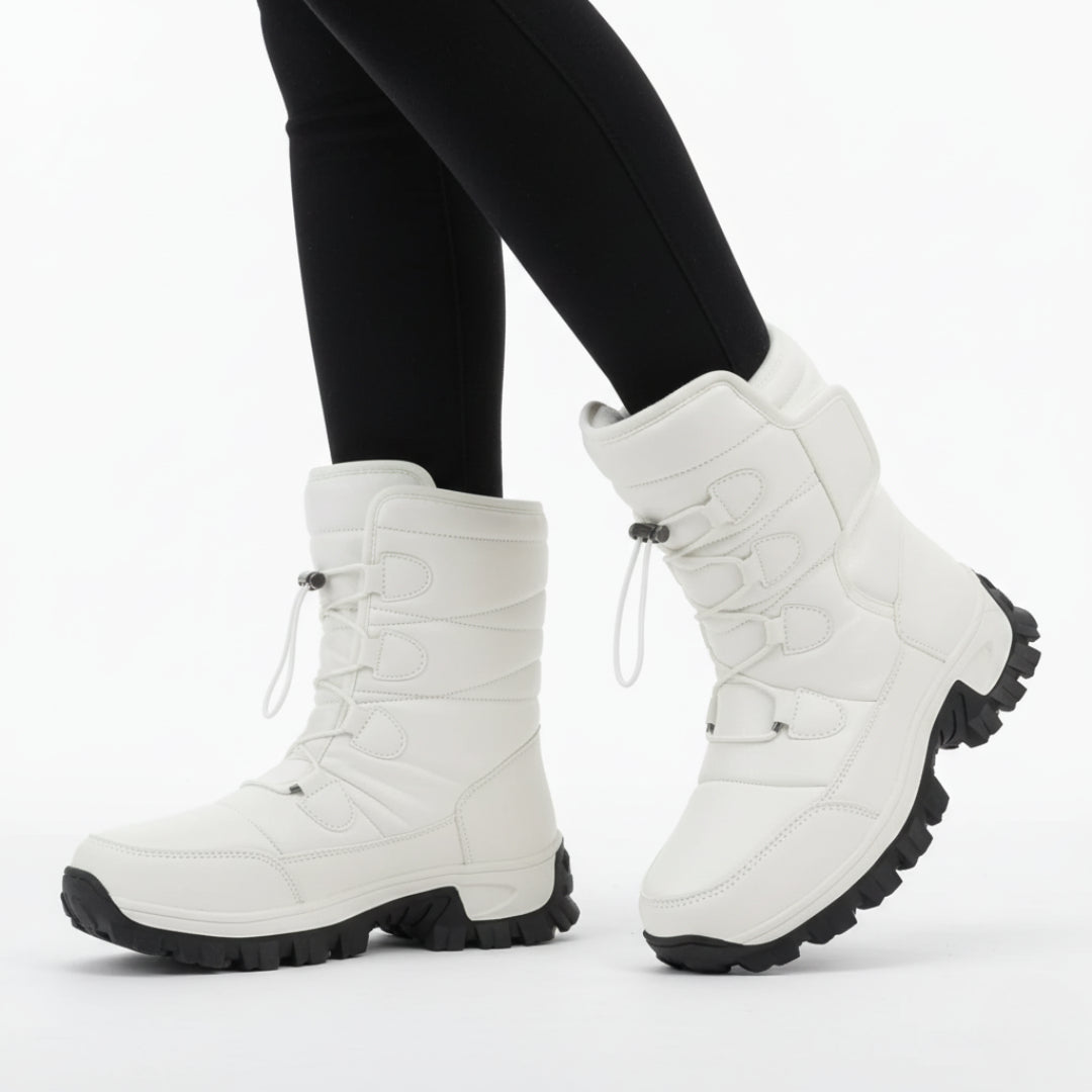 Buty zimowe damskie ocieplane - Wodoodporne na rzepy - Platforma