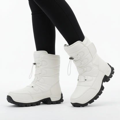 Buty zimowe damskie ocieplane - Wodoodporne na rzepy - Platforma