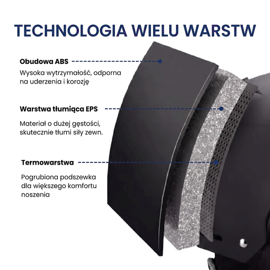 Kask narciarski z wizjerem i skorupą ABS