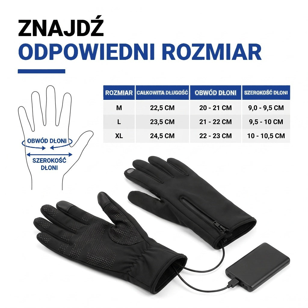Rękawiczki ogrzewane - Wodoodporne i wiatroszczelne - Zasilane powerbankiem