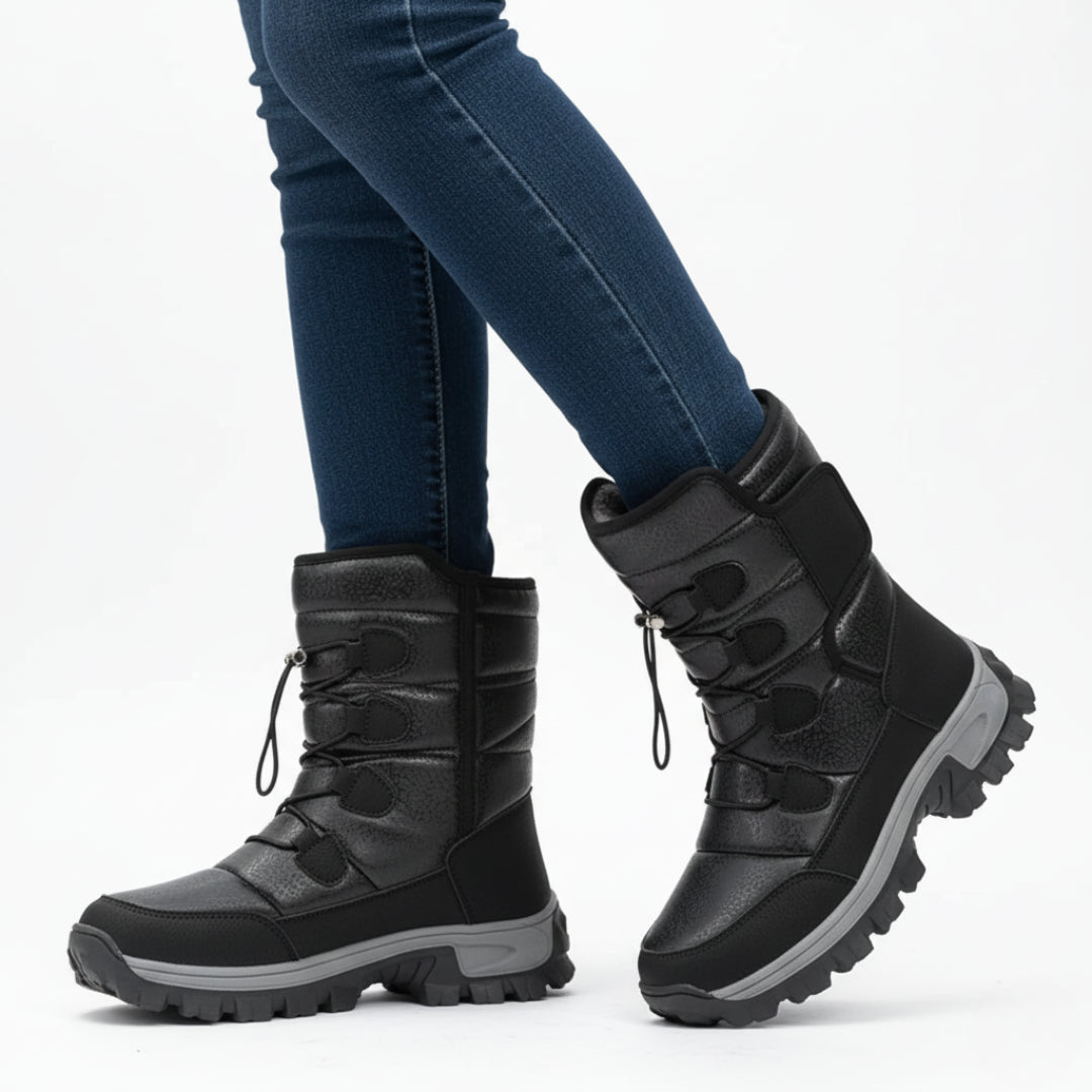 Buty zimowe damskie ocieplane - Wodoodporne na rzepy - Platforma