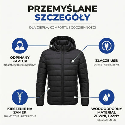 Kurtka ogrzewana męska i damska - 9 stref grzewczych - Wodoodporna, USB