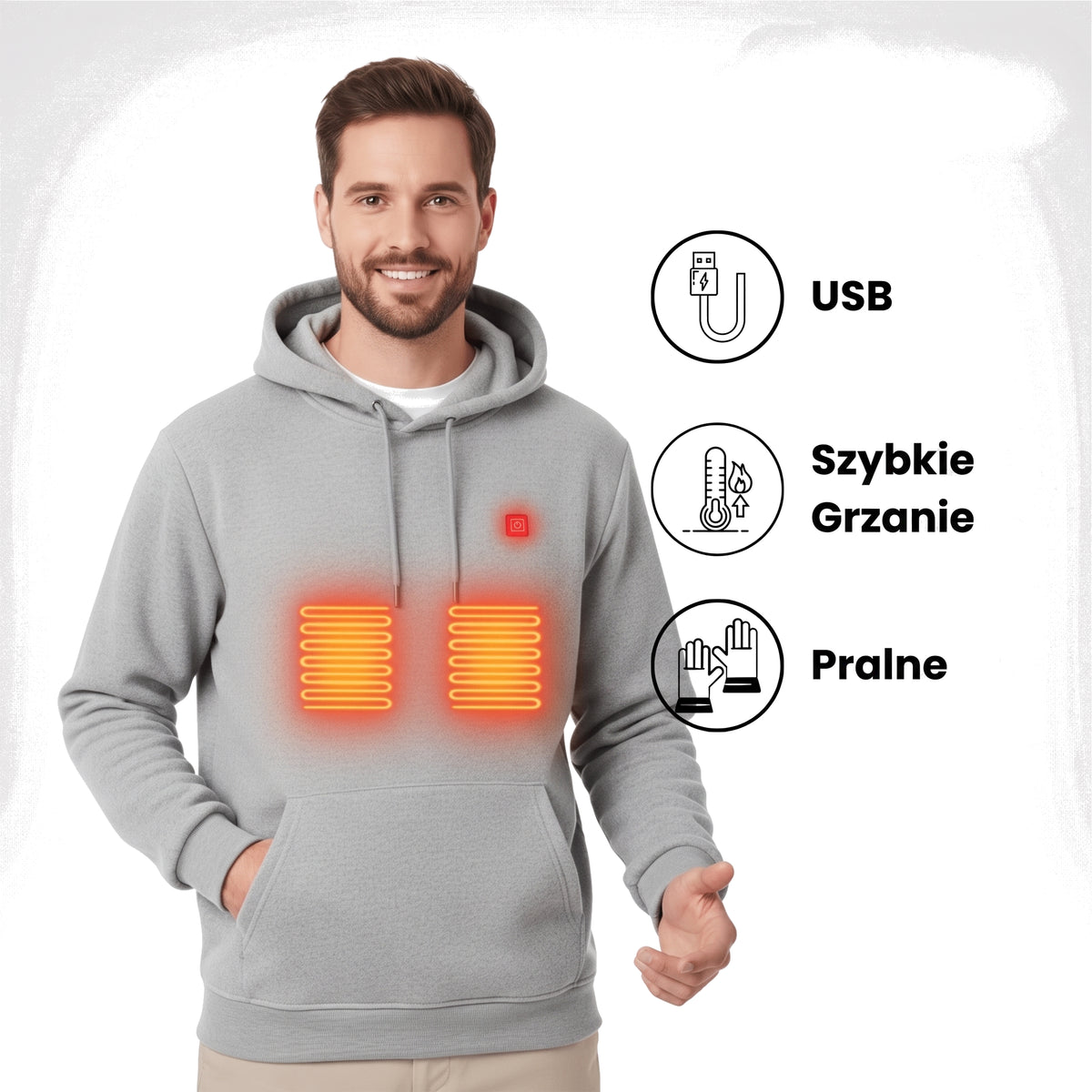 Bluza ogrzewana z trzema strefami grzewczymi — USB