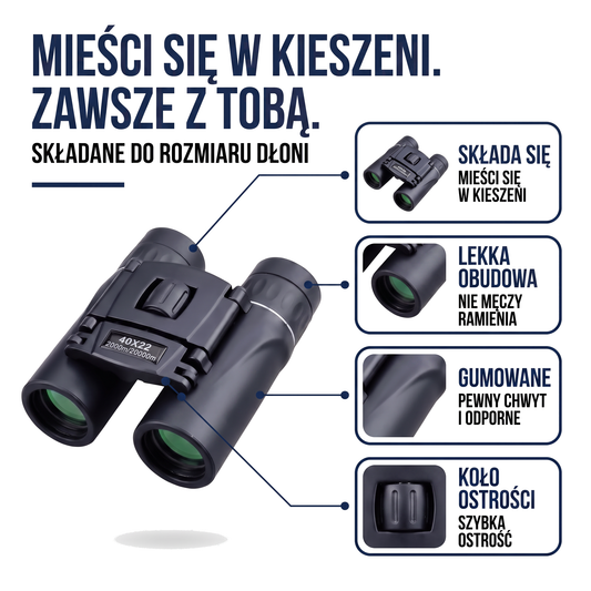 Kompaktowa składana lornetka 40x22 z optyką HD