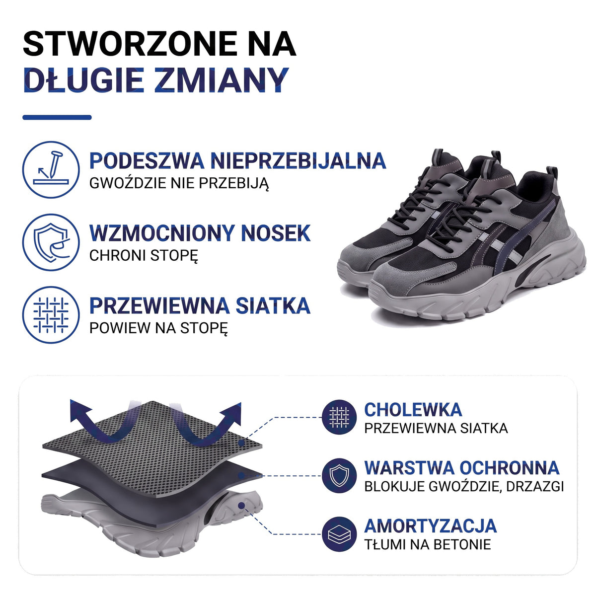 Lekkie buty robocze męskie z oddychającą siatką