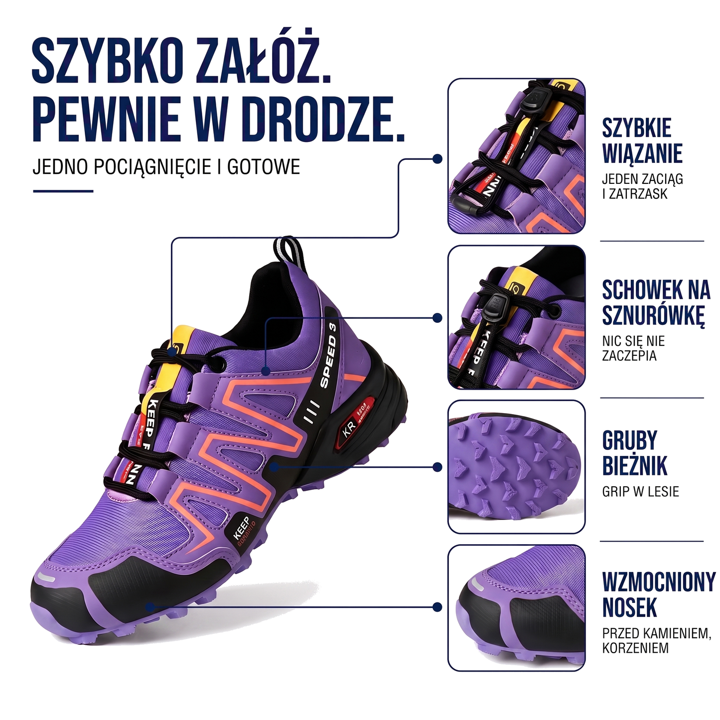 Buty trekkingowe damskie lekkie ze szybkim sznurowaniem