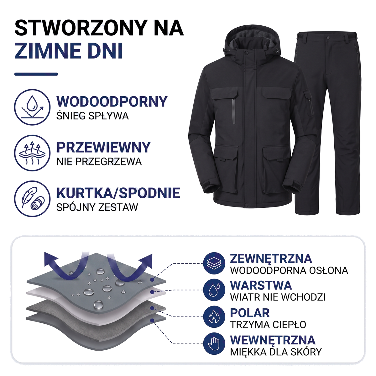 Kombinezon narciarski męski wodoodporny — kurtka i spodnie