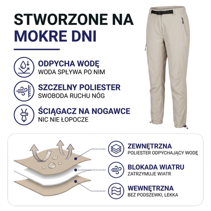 Spodnie trekkingowe damskie wodoodpychające z paskiem