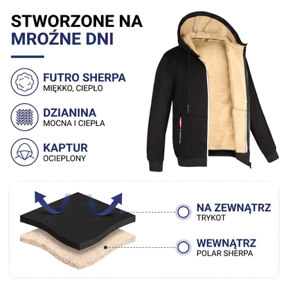 Bluza męska rozpinana z kapturem z podszewką sherpa