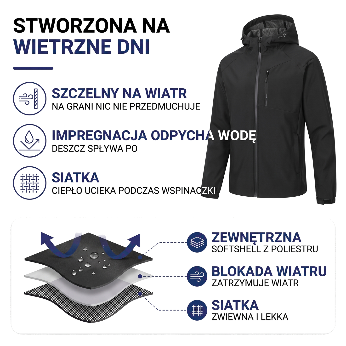 Kurtka jesienna unisex softshell z kapturem