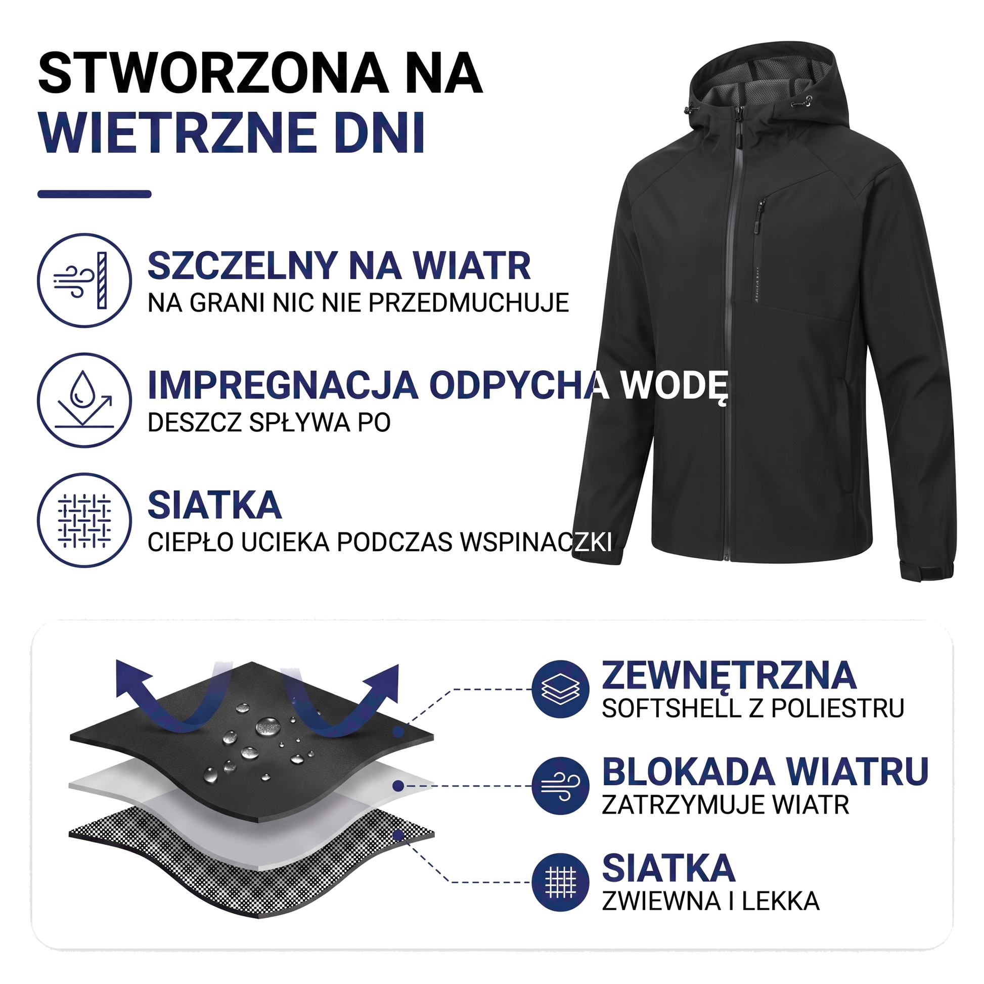 Kurtka jesienna unisex softshell z kapturem