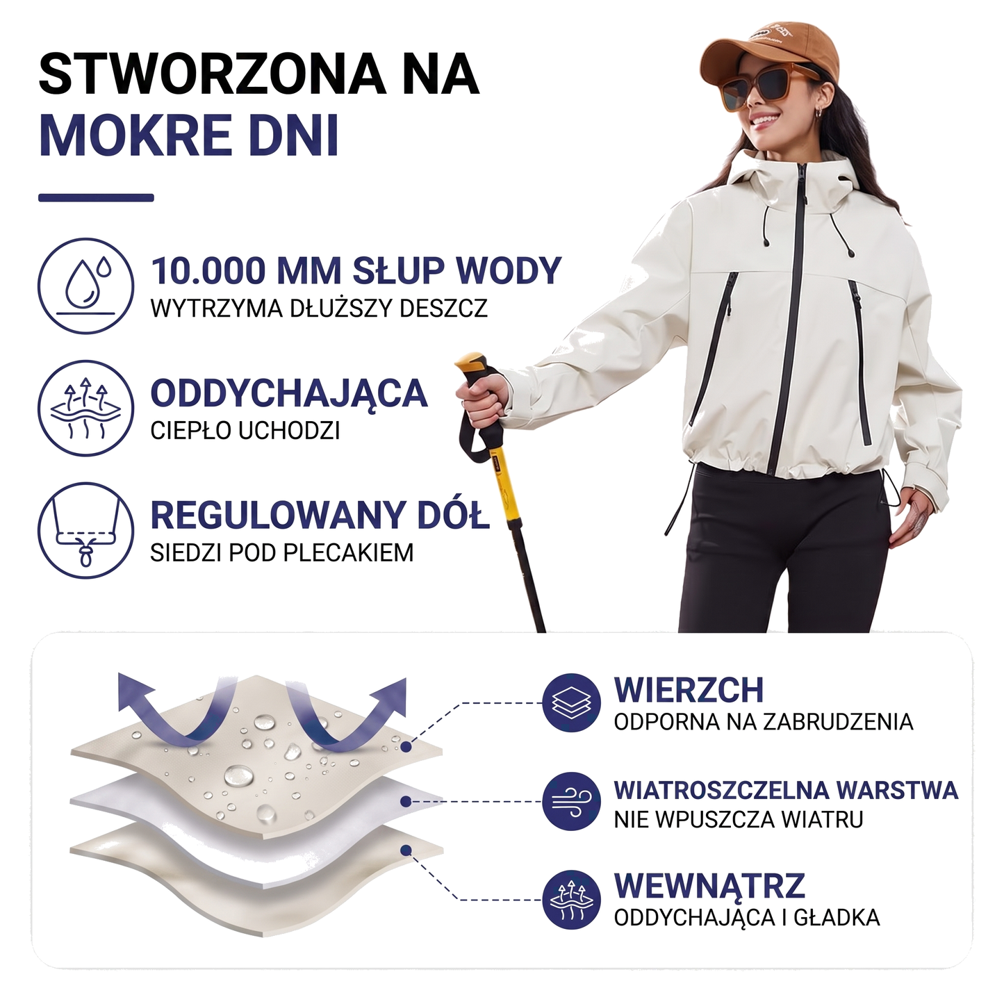 Kurtka trekkingowa damska krótka z membraną 3-warstwową
