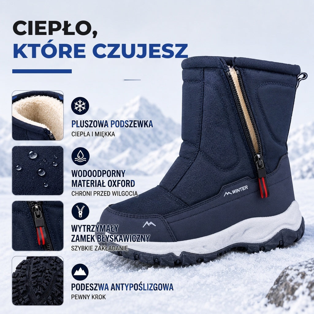 Buty zimowe damskie - Wodoodporne z tkaniny Oxford - Ocieplane