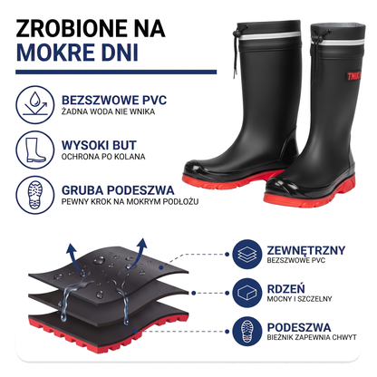 Kalosze męskie z wysoką cholewką i antypoślizgową podeszwą