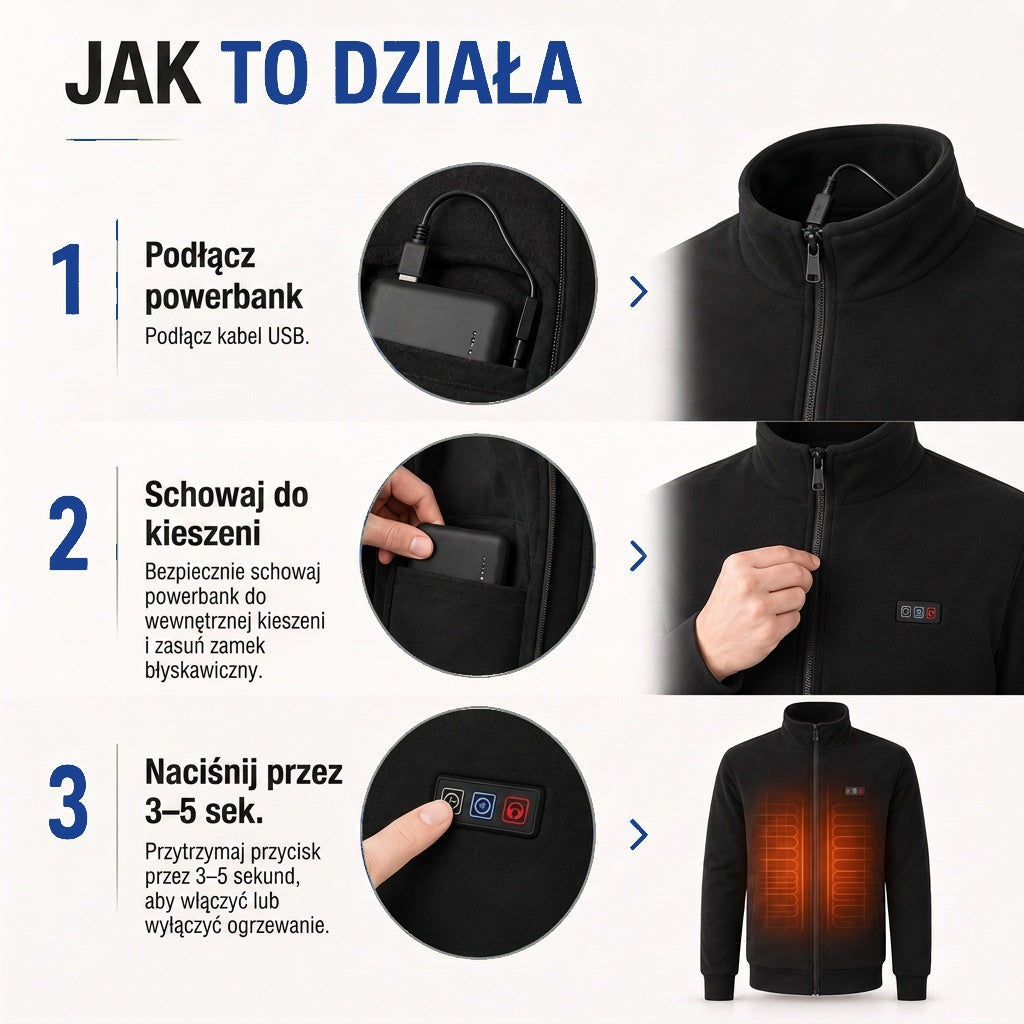 Kurtka podgrzewana unisex - 8 stref grzewczych i podszewka polarowa - Wodoodporna