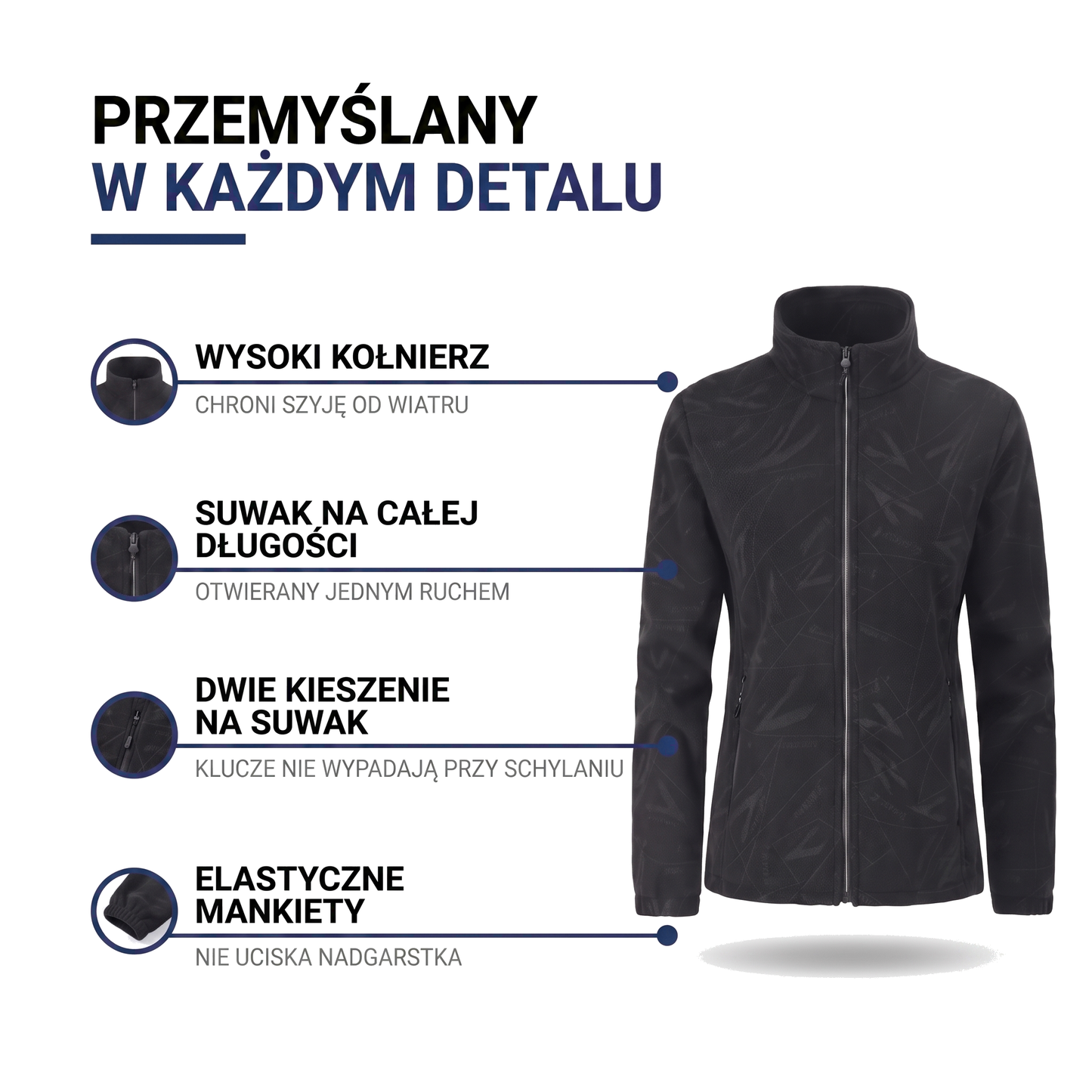 Kurtka jesienna damska z polaru ze stójką