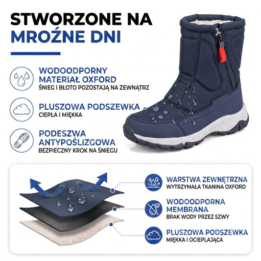 Buty zimowe damskie - Wodoodporne z tkaniny Oxford - Ocieplane