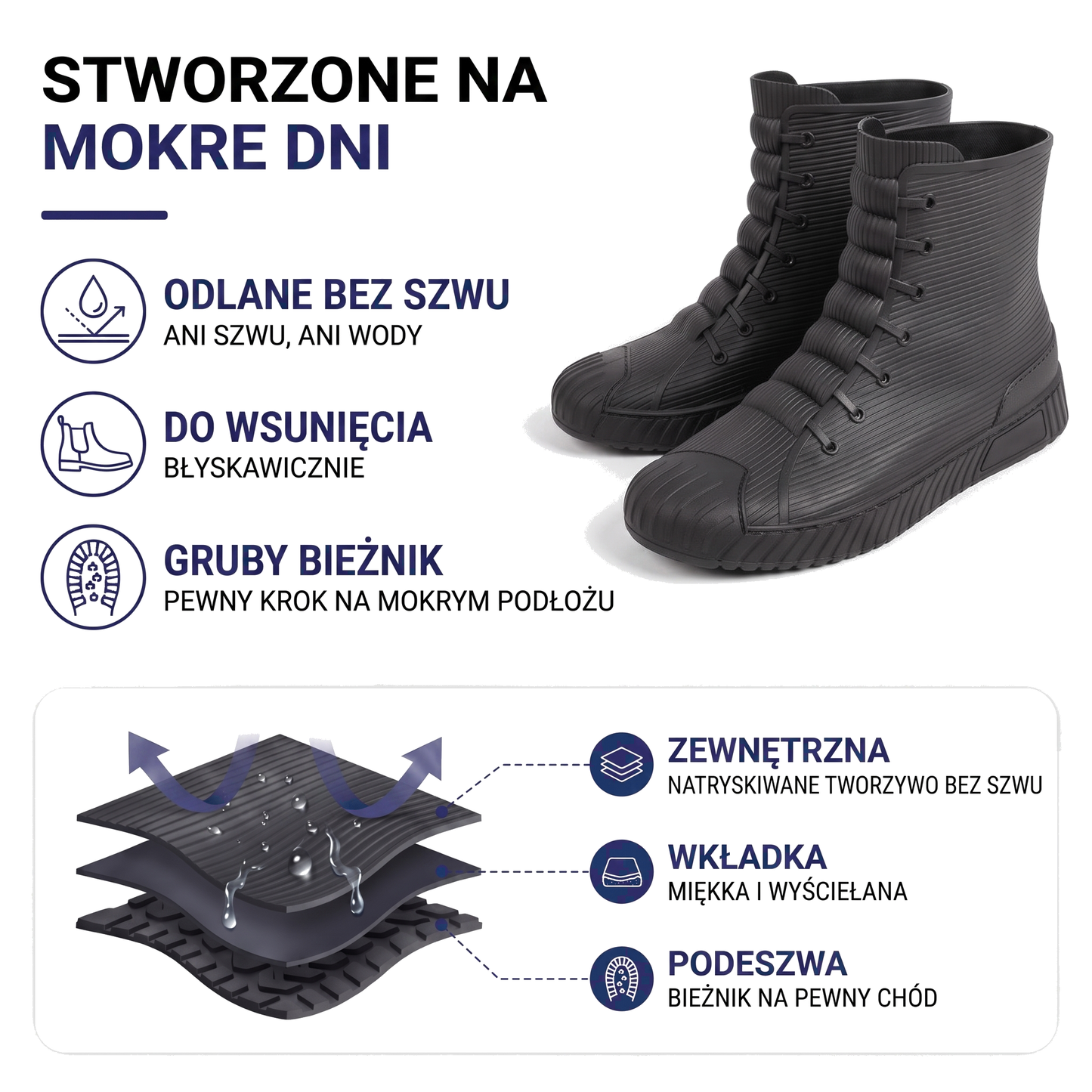 Kalosze damskie wodoodporne w stylu trampek