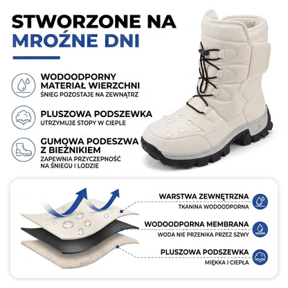 Buty zimowe damskie ocieplane - Wodoodporne na rzepy - Platforma