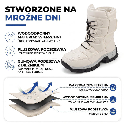 Buty zimowe damskie ocieplane - Wodoodporne na rzepy - Platforma