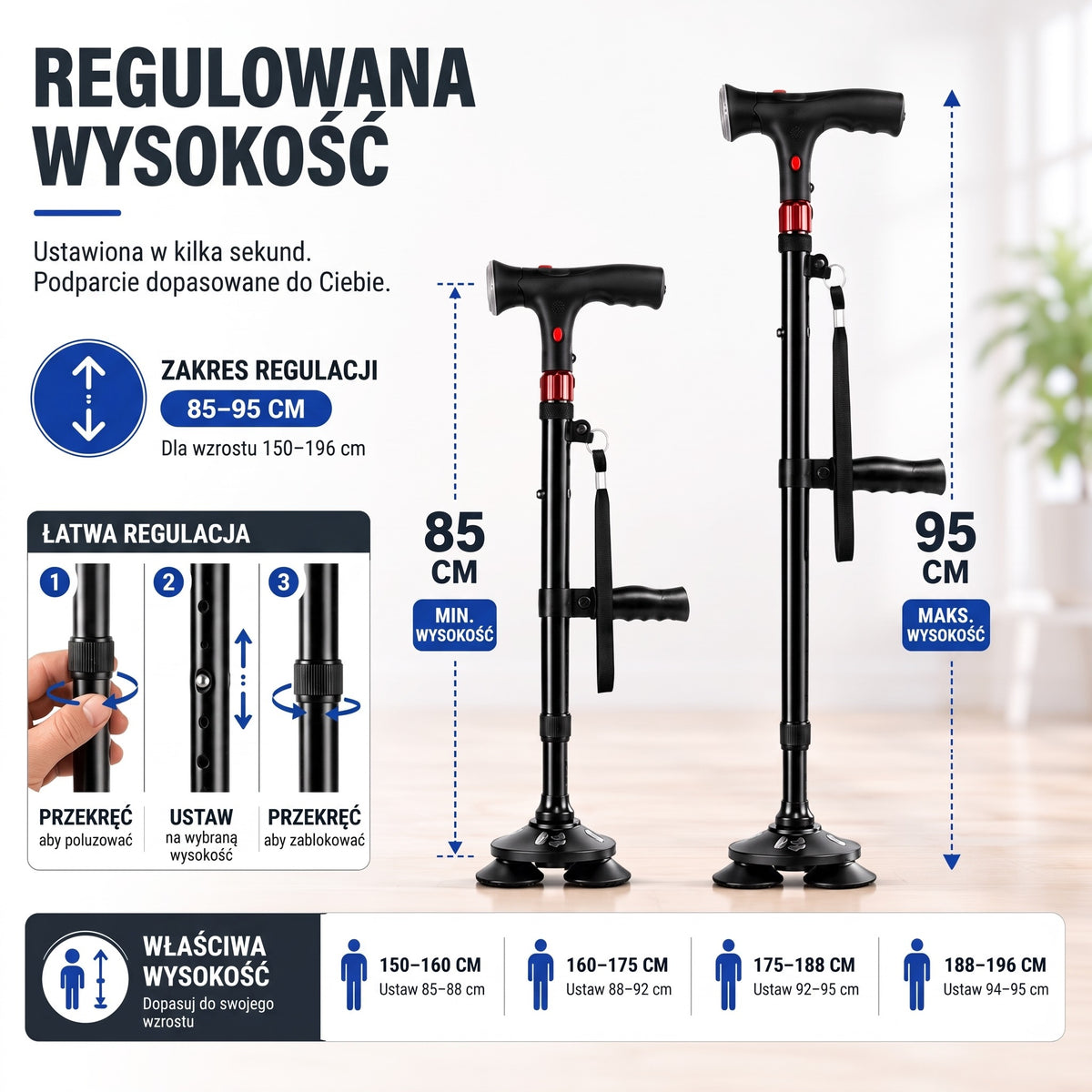Laska regulowana – ustawianie wysokości w 3 krokach