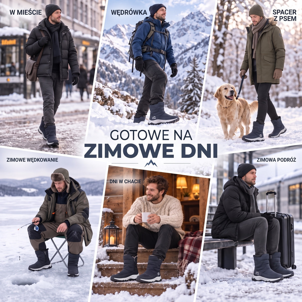 Buty zimowe męskie na co dzień: miasto, wędrówka, pies, wędkowanie, chata, podróż