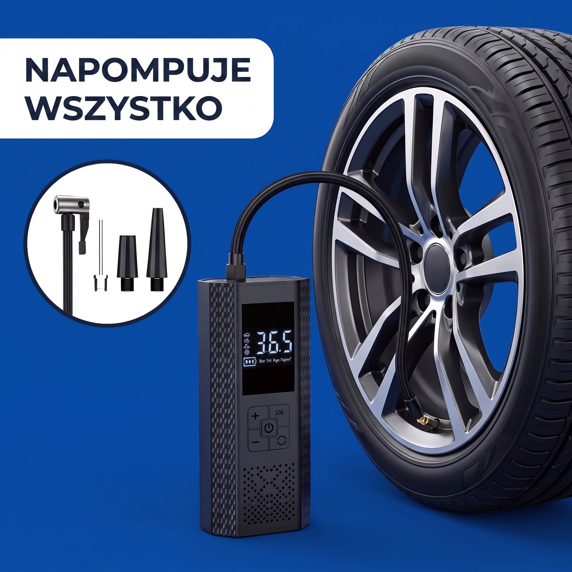 kompresor samochodowy - infografika produktu