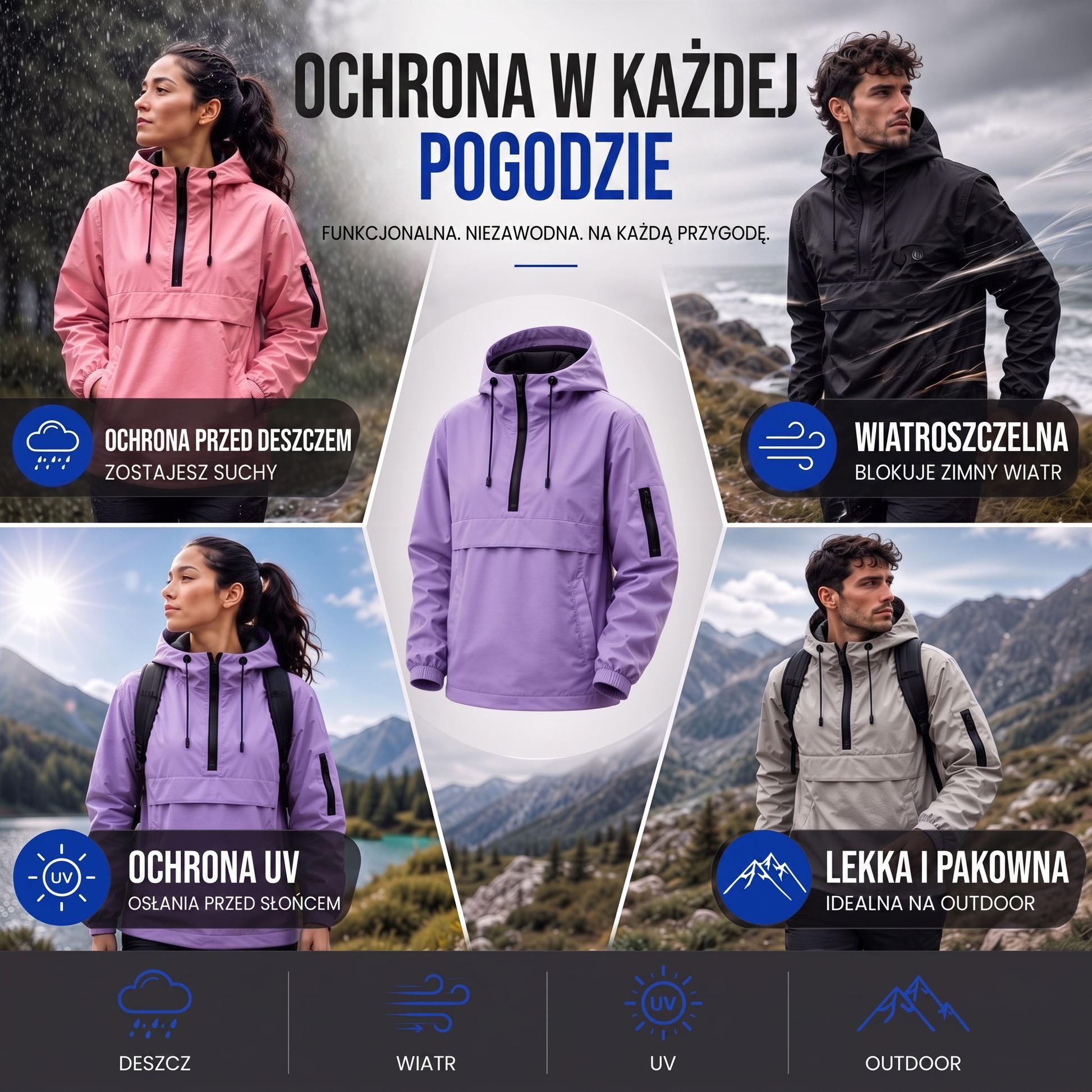 kurtka przeciwdeszczowa - infografika produktu
