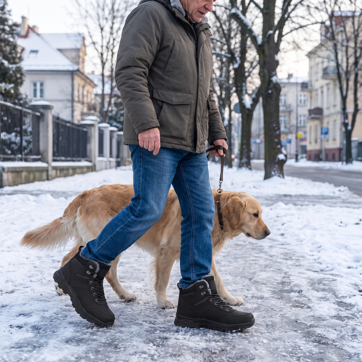 Buty zimowe męskie na spacer z psem