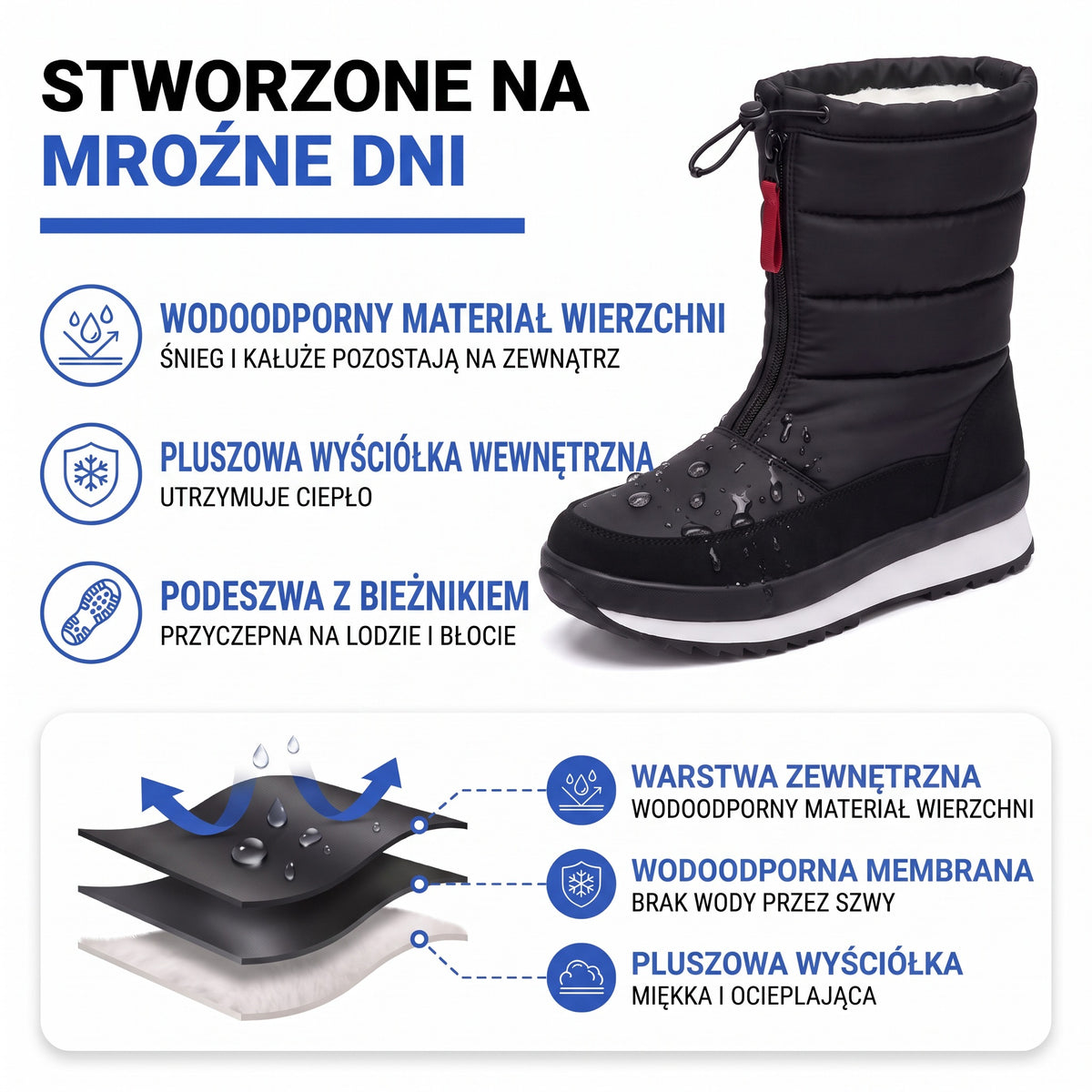 Śniegowce damskie ocieplane - Wodoodporne - Średniowysoka cholewka