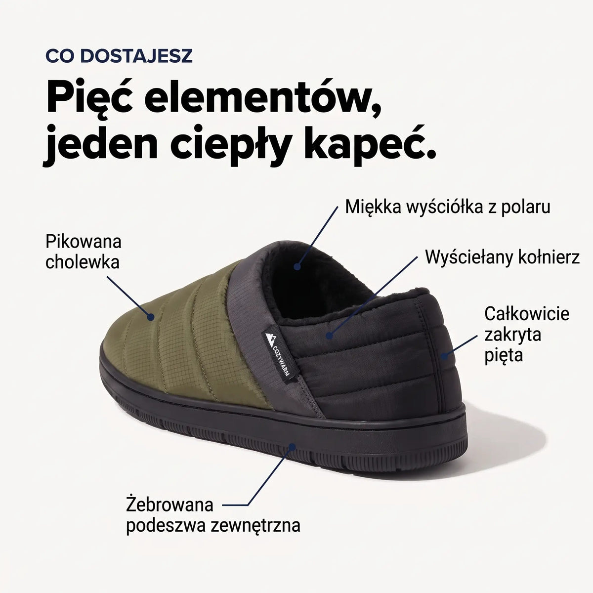 Kapcie z zakrytą piętą: pięć elementów