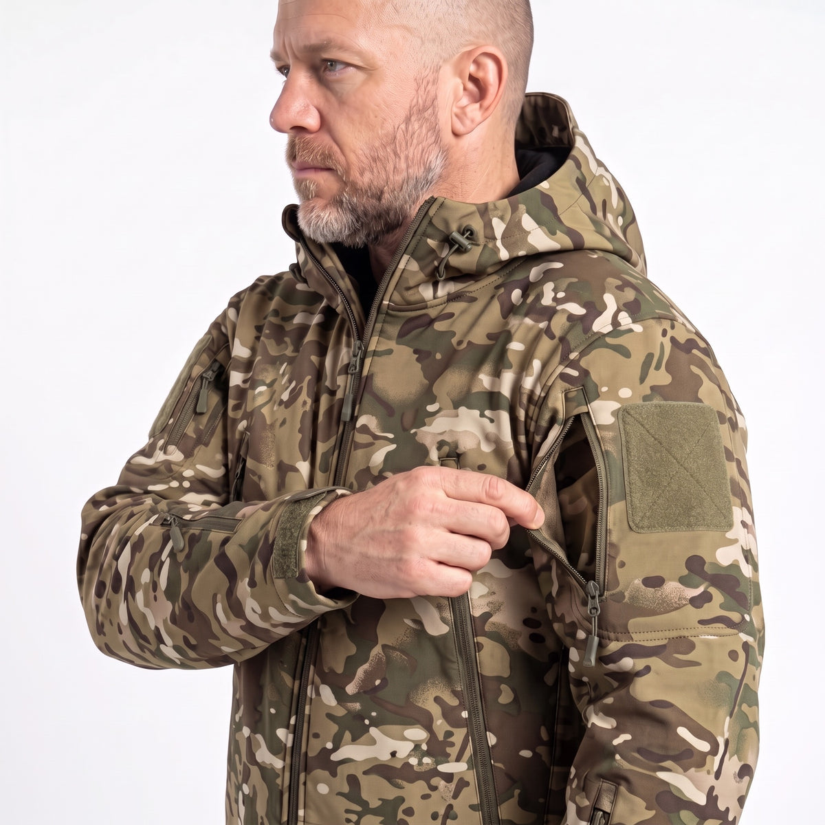 Kurtka Softshell Męska Moro – kieszeń na rękawie z rzepem